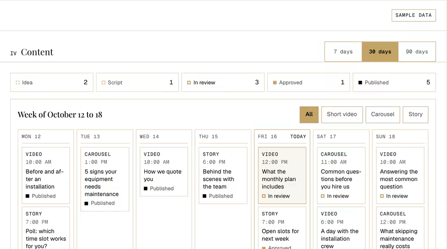 Sample screen: Content