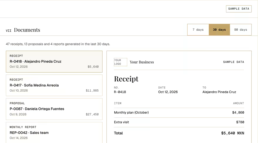 Sample screen: Documents