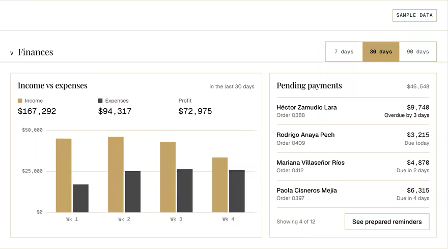 Sample screen: Finances