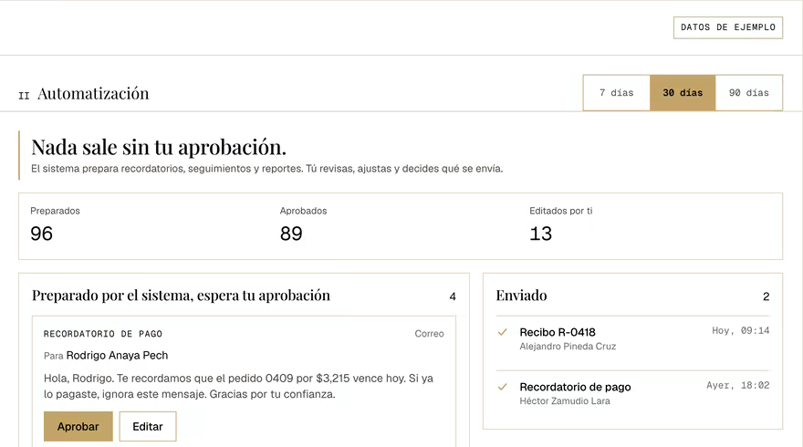Pantalla de ejemplo: Automatización