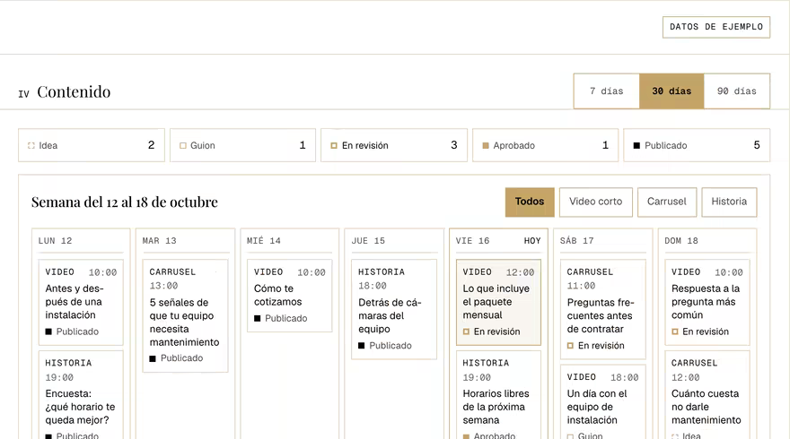 Pantalla de ejemplo: Contenido