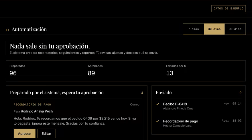 Pantalla de ejemplo: Automatización