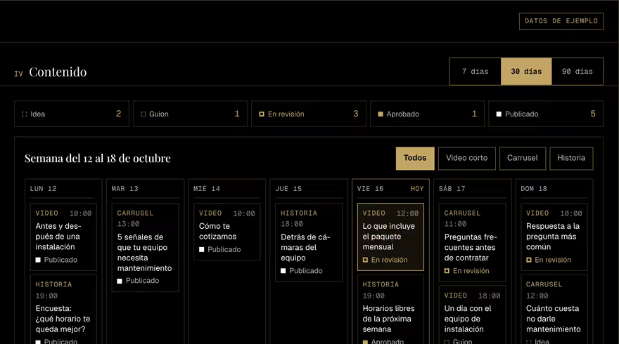 Pantalla de ejemplo: Contenido